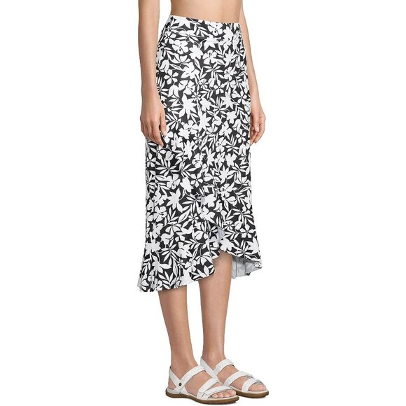 Lands' End Womens‎ Ruffle Hem Midi Cover-up Skirt Black Havana Floral Size 3X - Picture 9 of 9